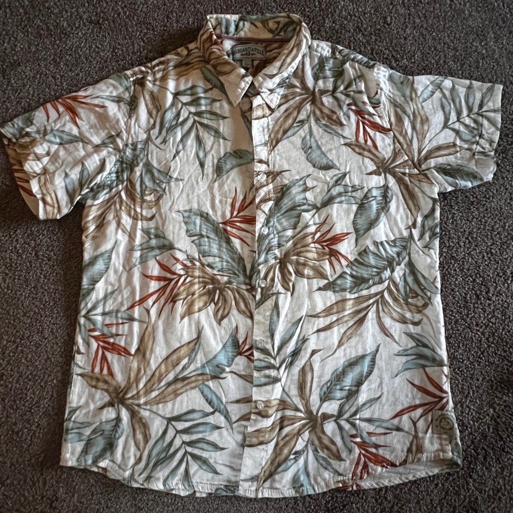 Margaritaville Mens Palm Leaf Tropical Camp Button Up Short Sleeve Shirt 0287‎
